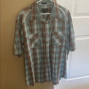 Frontier Pendleton Men's Casual Plaid Short Sleeve Shirt - Blue and Brown.